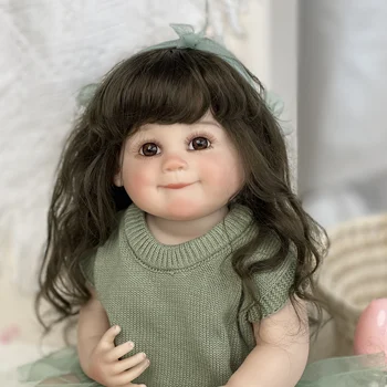 Kogu Keha Vinüül 22 Tolline Uuestisündinud Baby Doll Käsitsi valmistatud Realistlik Mänguasi Bebe Boneca Juurdunud Juuksed Muñeca de bebé