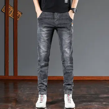 Meeste Teksad Suvel Õhuke Elastne kitsa Sirge Jalg Püksid 2023 Uus Mood Brändi Hallid Vabaaja Püksid Meeste teksad meestele