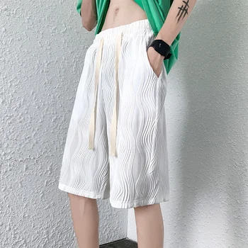 Suvel 4-värvi, Plisseeritud lühikesed Püksid Meeste Mood Vabaaja Jää Siidist Püksid Meestele Jaapani Streetwear Lahtised Pikad Püksid Mens Beach lühikesed Püksid