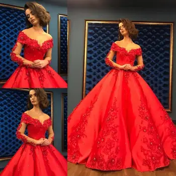 Vintage Maha Õlgade Pits Punane Pulm Kleidid Kohus Rongi Ballgown Kullake Printsess Pulmas Kleidid