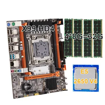KEYIYOU LGA-2011-3 Kit X99H D4 Emaplaadi SetXeon E5 2650 V4 CPU Protsessor 4x8=32 GB DDR4 ECC REG RAM Mälu SSD NVME M. 2