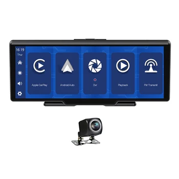 Car Dvr Carplay Android Auto Dashcam Suur Ekraan, Center Console BT Kriips Cam Auto GPS FM-Must Kast