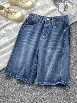 Naiste Sinine Põlve Pikkus Denim Lühikesed Püksid Suvel Y2k Kõrge Vöökoht Lai, Lühikesed Püksid Vintage Streetwear Harajuku-Korea, Teksad, Lühikesed Püksid 2023
