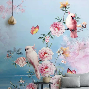 Custom seinamaaling tapeet lind lille õie papagoi TV taust seina-elutuba, magamistuba Erinevaid lilled ja linnud 3d tapeet