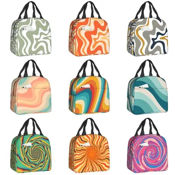 Retro Õrnalt Värvi Abstraktse Psühhedeelne Geomeetriline Prindi Lunch Bag Naiste Soe Jahedama Isoleeritud Lunch Box Lapsed Kooli Toidu Kotid