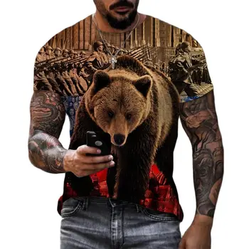 Meeste T-Särgid Venemaa Karu 3D Print T-Särgi Suvel ümber Kaela vene Lipu Lühikesed Varrukad Meeste Riided Streetwear Liiga Tops