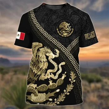 SW Vaba aja veetmise O-kaeluse Tee Streetwear Mehhiko Riikliku Lipu Print T-Särk, Meeste Mood Eagle Muster, Lühikesed Varrukad Liiga Tops