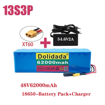 XT60 Pistiku 48V62Ah 1000W 13S3P 48V Liitium-Ioon Batterij Voor 54.6 V E-Bike Elektrische Fiets roller Täidetud Bms + 54.6 V Lader