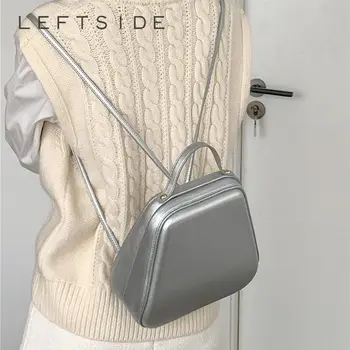 LEFTSIDE 2023 Hõbedane Väike Back Pack PU Nahk korea Fashion Seljakott Naistele Tüdruk Värviga Kooli Raamat Kotid