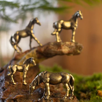 Antiik Messing Tahke Pikk Saba, Hobune Kujukeste Miniatuuri Feng Shui Kaunistused Vask Zodiac Loomade Mini Desktop Teenetemärgi Käsitöö
