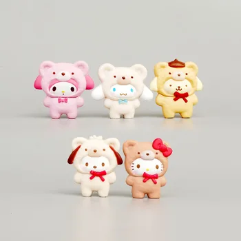 5tk/Set Sanrio Hello Kitty Cosplay Teddy Bear Anime Tegevus Joonis Cinnamoroll Pachacco Kawaii Kingitused Mudel Ornament Mänguasi Lastele
