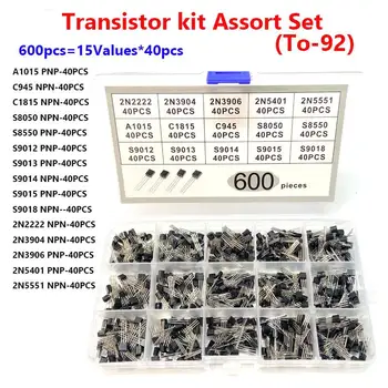 300 Buah-600 Buah TO-92 Kit Transistori Bermacam-macam Kotak 2222 5551 C945 13001 8050 8550 A42 A92 PNP/NPN Transistori Se