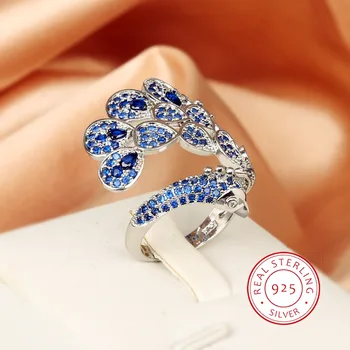 Loominguline Paabulind 925 Sterling Silver Ring Naiste Hele Sinine AAAA Tsirkoon Avatud Reguleeritav Ehted Hõbe Ehted abielusõrmus