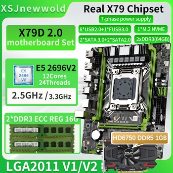 X79D2.0 Emaplaadi Komplekt koos E5 2696V2 Protsessor Ja DDR3 REG 2*16 GB Mälu Ja HD6750 1GB DDR5 graafikakaardi NVME M. 2 SATA 3.0