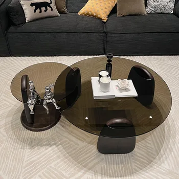 Elutoa mööbel itaalia valguse ekstravagantne ümmargune diivanilaud kaasaegne lihtne karastatud klaasist diivanilaud, TV kapp combinat